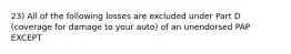 23) All of the following losses are excluded under Part D (coverage for damage to your auto) of an unendorsed PAP EXCEPT