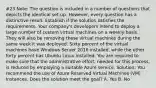 #23 Note: The question is included in a number of questions that depicts the identical set-up. However, every question has a distinctive result. Establish if the solution satisfies the requirements. Your company's developers intend to deploy a large number of custom virtual machines on a weekly basis. They will also be removing these virtual machines during the same week it was deployed. Sixty percent of the virtual machines have Windows Server 2016 installed, while the other forty percent has Ubuntu Linux installed. You are required to make sure that the administrative effort, needed for this process, is reduced by employing a suitable Azure service. Solution: You recommend the use of Azure Reserved Virtual Machines (VM) Instances. Does the solution meet the goal? A. Yes B. No