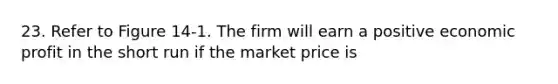 23. Refer to Figure 14-1. The firm will earn a positive economic profit in the short run if the market price is