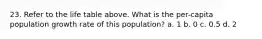 23. Refer to the life table above. What is the per-capita population growth rate of this population? a. 1 b. 0 c. 0.5 d. 2