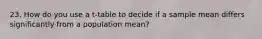 23. How do you use a t-table to decide if a sample mean differs significantly from a population mean?