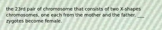 the 23rd pair of chromosome that consists of two X-shapes chromosomes, one each from the mother and the father. ___ zygotes become female.