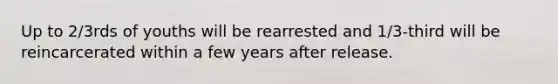 Up to 2/3rds of youths will be rearrested and 1/3-third will be reincarcerated within a few years after release.