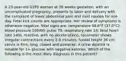 A 23-year-old G1P0 woman at 38 weeks gestation, with an uncomplicated pregnancy, presents to labor and delivery with the complaint of lower abdominal pain and mild nausea for one day. Fetal kick counts are appropriate. Her review of symptoms is otherwise negative. Vital signs are: temperature 98.6°F (37.0°C); blood pressure 100/60; pulse 79; respiratory rate 14; fetal heart rate 140s, reactive, with no decelerations; tocometer shows irregular contractions every 2-8 minutes; fundal height 36 cm; cervix is firm, long, closed and posterior. A urine dipstick is notable for 1+ glucose with negative ketones. Which of the following is the most likely diagnosis in this patient?