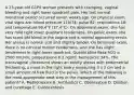 A 23-year-old G1P0 woman presents with cramping, vaginal bleeding and right lower quadrant pain. Her last normal menstrual period occurred seven weeks ago. On physical exam, vital signs are: blood pressure 110/74; pulse 82; respirations 18; and temperature 99.4°F (37.4°C). On abdominal exam, she has very mild right lower quadrant tenderness. On pelvic exam, she has scant old blood in the vagina and a normal appearing cervix. Her uterus is normal size and slightly tender. On bimanual exam, there is no cervical motion tenderness, and she has slight tenderness in right lower quadrant. Quantitative Beta-hCG is 2500 mIU/ml; progesterone 6.2 ng/ml; hematocrit 34%. The transvaginal ultrasound shows an empty uterus with endometrial thickening, a mass in the right ovary measuring 3 x 2 cm and a small amount of free fluid in the pelvis. Which of the following is the most appropriate next step in the management of this patient? A. Methotrexate B. Antibiotics C. Observation D. Dilation and curettage E. Culdocentesis