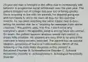 23-year-old man is brought to the office due to increasingly odd behavior & progressive social withdrawal over the past year. The patient dropped out of college last year b/c of failing grades. Since returning to live with his parents, he stopped going out with his friends & sits in his room all day. For the past few months, he has been watching the same videos over & over, telling his mother that he is "listening for messages from secret channels." The patient says, "I'm fine. I don't know why everyone's upset." His appetite, sleep & energy level are normal. On exam, the patient appears anxious, avoids eye contact & shows little emotion. His answers are very brief & he asks if the interview is being secretly recorded. The patient has no suicidal ideation, symptoms of mania or hallucinations. Which of the following is the most likely diagnosis in this patient? A. Delusional Disorder B. Schizoaffective Disorder C. Schizoid Personality Disorder D. Schizophrenia E. Schizotypal Personality Disorder