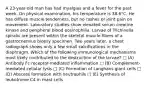 A 23-year-old man has had myalgias and a fever for the past week. On physical examination, his temperature is 38.6°C. He has diffuse muscle tenderness, but no rashes or joint pain on movement. Laboratory studies show elevated serum creatine kinase and peripheral blood eosinophilia. Larvae of Trichinella spiralis are present within the skeletal muscle fibers of a gastrocnemius biopsy specimen. Two years later, a chest radiograph shows only a few small calcifications in the diaphragm. Which of the following immunological mechanisms most likely contributed to the destruction of the larvae? □ (A) Antibody Fc receptor-mediated inflammation □ (B) Complement-mediated cellular lysis □ (C) Formation of Langhans giant cells □ (D) Abscess formation with neutrophils □ (E) Synthesis of leukotriene C4 in mast cells