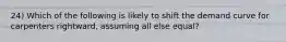 24) Which of the following is likely to shift the demand curve for carpenters rightward, assuming all else equal?