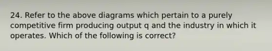 24. Refer to the above diagrams which pertain to a purely competitive firm producing output q and the industry in which it operates. Which of the following is correct?