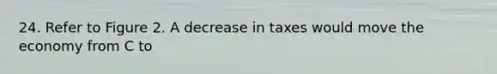 24. Refer to Figure 2. A decrease in taxes would move the economy from C to