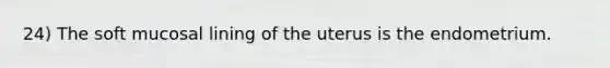 24) The soft mucosal lining of the uterus is the endometrium.