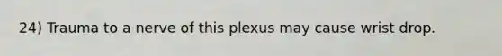 24) Trauma to a nerve of this plexus may cause wrist drop.