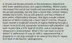 A 24-year-old female presents to the emergency department with lower abdominal pain and vaginal bleeding. Patient states she missed her period last month and assumed she was starting her period yesterday, but the flow is worse than normal. History reveals she is G1P1, has an IUD present, and has a history of prior pelvic inflammatory disease. Vital signs include a blood pressure of 90/53 mmHg and a heart rate of 115/min. Physical exam reveals a moderate amount of vaginal bleeding through a closed cervical os and suprapubic tenderness with palpation. Lab work reveals that a hCG level of 10,000, and a transvaginal ultrasound is unremarkable. What is the next best course of action? A. abdominal CT scan B. KUB C. reassurance that a pregnancy is not large enough to be seen at this time D. repeat hCG level in 48 hours E. salpingectomy