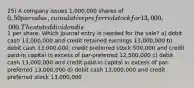 25) A company issues 1,000,000 shares of 0,50 par value, cumulative preferred stock for 13,000,000. The stated dividend is1 per share. Which journal entry is needed for the sale? a) debit cash 13,000,000 and credit retained earnings 13,000,000 b) debit cash 13,000,000, credit preferred stock 500,000 and credit paid-in capital in excess of par-preferred 12,500,000 c) debit cash 13,000,000 and credit paid-in capital in excess of par-preferred 13,000,000 d) debit cash 13,000,000 and credit preferred stock 13,000,000