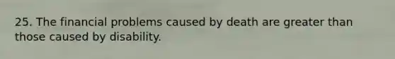 25. The financial problems caused by death are greater than those caused by disability.