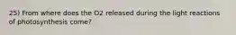 25) From where does the O2 released during the light reactions of photosynthesis come?