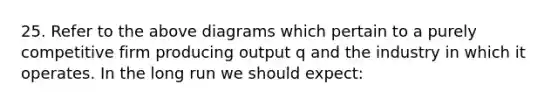 25. Refer to the above diagrams which pertain to a purely competitive firm producing output q and the industry in which it operates. In the long run we should expect: