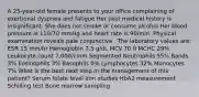 A 25-year-old female presents to your office complaining of exertional dyspnea and fatigue Her past medical history is insignificant. She does not smoke or consume alcohol Her blood pressure is 110/70 mmHg and heart rate is 90/min. Physical examination reveals pale conjunctiva . The laboratory values are: ESR 15 mm/hr Hemoglobin 7.5 g/dL MCV 70 fl MCHC 29% Leukocyte count 7,000/cmm Segmented Neutrophils 55% Bands 3% Eosinophils 3% Basophils 0% Lymphocytes 32% Monocytes 7% What is the best next step in the management of this patient? Serum folate level Iron studies HbA2 measurement Schilling test Bone marrow sampling