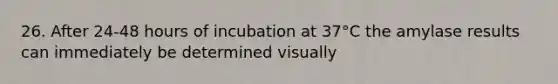 26. After 24-48 hours of incubation at 37°C the amylase results can immediately be determined visually