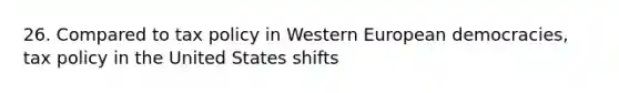 26. Compared to tax policy in Western European democracies, tax policy in the United States shifts