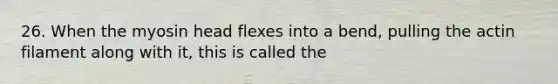 26. When the myosin head flexes into a bend, pulling the actin filament along with it, this is called the