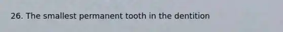 26. The smallest permanent tooth in the dentition