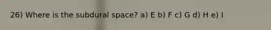 26) Where is the subdural space? a) E b) F c) G d) H e) I