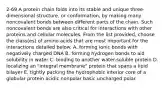 2-69 A protein chain folds into its stable and unique three-dimensional structure, or conformation, by making many noncovalent bonds between different parts of the chain. Such noncovalent bonds are also critical for interactions with other proteins and cellular molecules. From the list provided, choose the class(es) of amino acids that are most important for the interactions detailed below. A. forming ionic bonds with negatively charged DNA B. forming hydrogen bonds to aid solubility in water C. binding to another water-soluble protein D. localizing an "integral membrane" protein that spans a lipid bilayer E. tightly packing the hydrophobic interior core of a globular protein acidic nonpolar basic uncharged polar