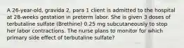 A 26-year-old, gravida 2, para 1 client is admitted to the hospital at 28-weeks gestation in preterm labor. She is given 3 doses of terbutaline sulfate (Brethine) 0.25 mg subcutaneously to stop her labor contractions. The nurse plans to monitor for which primary side effect of terbutaline sulfate?