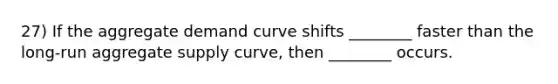 27) If the aggregate demand curve shifts ________ faster than the long-run aggregate supply curve, then ________ occurs.