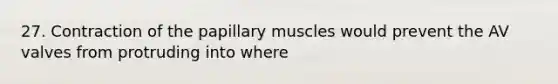 27. Contraction of the papillary muscles would prevent the AV valves from protruding into where