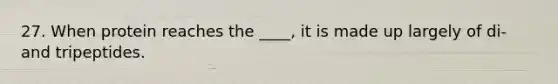 27. When protein reaches the ____, it is made up largely of di- and tripeptides.