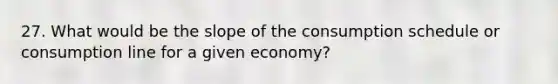 27. What would be the slope of the consumption schedule or consumption line for a given economy?