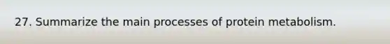 27. Summarize the main processes of protein metabolism.