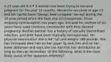 A 27-year-old G 0 P 0 woman has been trying to become pregnant for the past 10 months. Menarche occurred at age 13 and her cycles have "always been irregular" except during the 10-year period when she took oral contraceptives. Since stopping contraception two years ago, she and her partner of six years have used condoms consistently until they desired pregnancy. Neither partner has a history of sexually transmitted infection, and both have been mutually monogamous. On physical examination she is 64" tall and weighs 189 pounds. She has increased dark hair on her upper lip and chin and on her lower abdomen and says she has had this hair distribution as long as she can remember. Of the following, what is the most likely cause of her apparent infertility?