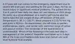 A 27-year-old man comes to the emergency department due to severe left knee pain and swelling for the past 2 days. He has no recent injury or significant medical problems. The patient drinks 3 or 4 cans of beer daily but does not use tobacco or illicit drugs. He works as a groundskeeper at a nearby golf course and has had to take the last couple of days off because of the pain. Temperature is 38.3 C (101 F), blood pressure is 115/70 mm Hg, and pulse is 92/min. On examination, the left knee is swollen, erythematous, warm, and tender with restricted range of active and passive motion. The remainder of the examination is unremarkable. Which of the following is the best next step in management of this patient? Ibuprofen and follow up in 3 days MRI of the knee joint Radionuclide bone scan Serum uric acid level Synovial fluid analysis