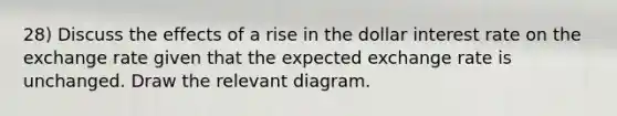 28) Discuss the effects of a rise in the dollar interest rate on the exchange rate given that the expected exchange rate is unchanged. Draw the relevant diagram.