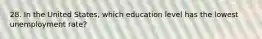 28. In the United States, which education level has the lowest unemployment rate?