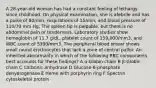 A 28-year-old woman has had a constant feeling of lethargy since childhood. On physical examination, she is afebrile and has a pulse of 80/min, respirations of 15/min, and blood pressure of 110/70 mm Hg. The spleen tip is palpable, but there is no abdominal pain or tenderness. Laboratory studies show hemoglobin of 11.7 g/dL, platelet count of 159,000/mm3, and WBC count of 5390/mm3. The peripheral blood smear shows small round erythrocytes that lack a zone of central pallor. An inherited abnormality in which of the following RBC components best accounts for these findings? A α-Globin chain B β-Globin chain C Carbonic anhydrase D Glucose-6-phosphate dehydrogenase E Heme with porphyrin ring F Spectrin cytoskeletal protein