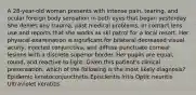 A 28-year-old woman presents with intense pain, tearing, and ocular foreign body sensation in both eyes that began yesterday. She denies any trauma, past medical problems, or contact lens use and reports that she works as ski patrol for a local resort. Her physical examination is significant for bilateral decreased visual acuity, injected conjunctiva, and diffuse punctuate corneal lesions with a discrete superior border. Her pupils are equal, round, and reactive to light. Given this patient's clinical presentation, which of the following is the most likely diagnosis? Epidemic keratoconjunctivitis Episcleritis Iritis Optic neuritis Ultraviolet keratitis