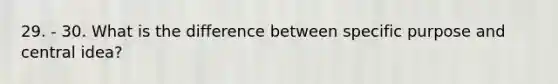 29. - 30. What is the difference between specific purpose and central idea?