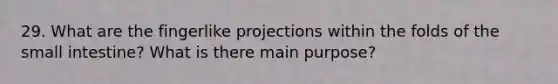 29. What are the fingerlike projections within the folds of the small intestine? What is there main purpose?