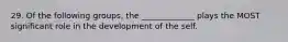 29. Of the following groups, the _____________ plays the MOST significant role in the development of the self.