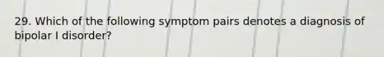 29. Which of the following symptom pairs denotes a diagnosis of bipolar I disorder?