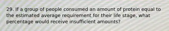 29. If a group of people consumed an amount of protein equal to the estimated average requirement for their life stage, what percentage would receive insufficient amounts?