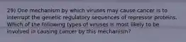 29) One mechanism by which viruses may cause cancer is to interrupt the genetic regulatory sequences of repressor proteins. Which of the following types of viruses is most likely to be involved in causing cancer by this mechanism?