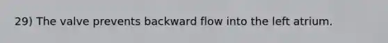 29) The valve prevents backward flow into the left atrium.