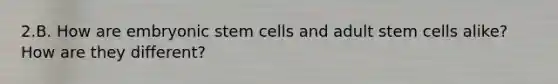 2.B. How are embryonic stem cells and adult stem cells alike? How are they different?