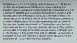 2H2O2(aq) ---> 2H2O(l) +O2(g) delta H degrees = -196 kJ/mol rxn The decomposition of H2O2(aq) is represented by the equation above. A Student monitored the decomposition of a 1.0 L sample of H2O2(aq) at a constant temperature of 300. K and recorded the concentration of H2O2 as a function of time. The results are given on slide 5. Which of the following statements is a correct interpretation of the data regarding how the order of the reaction can be determined? a. The reaction must be first order because there is only one reactant species. b. The reaction is first order if the plot of ln[H2O2] versus time is a straight line. c. The reaction is first order if the plot of 1/[H2O2] versus time is a straight line. d. The reaction is second order because 2 is the coefficient of H2O2 in the chemical equation.