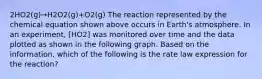 2HO2(g)→H2O2(g)+O2(g) The reaction represented by the chemical equation shown above occurs in Earth's atmosphere. In an experiment, [HO2] was monitored over time and the data plotted as shown in the following graph. Based on the information, which of the following is the rate law expression for the reaction?